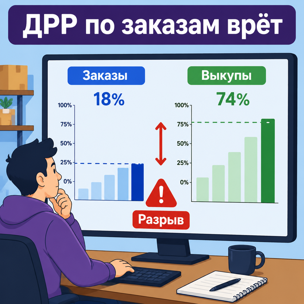 Сравнение ДРР по заказам и выкупам на графике