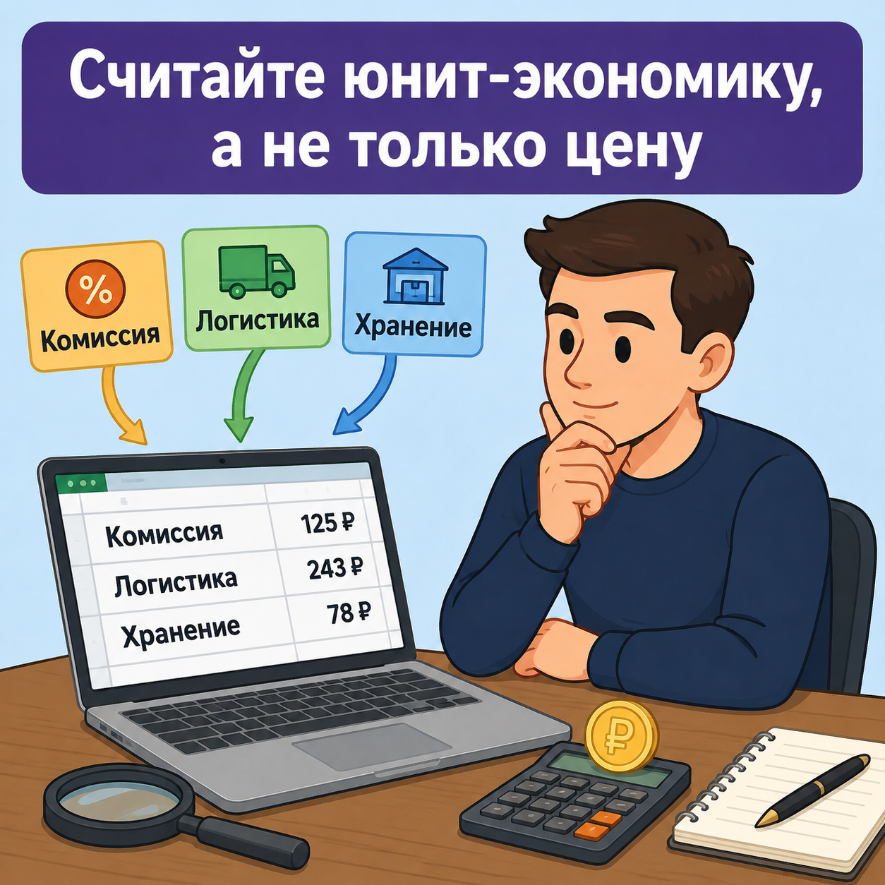 Таблица с расчётом юнит-экономики для FBS и FBO