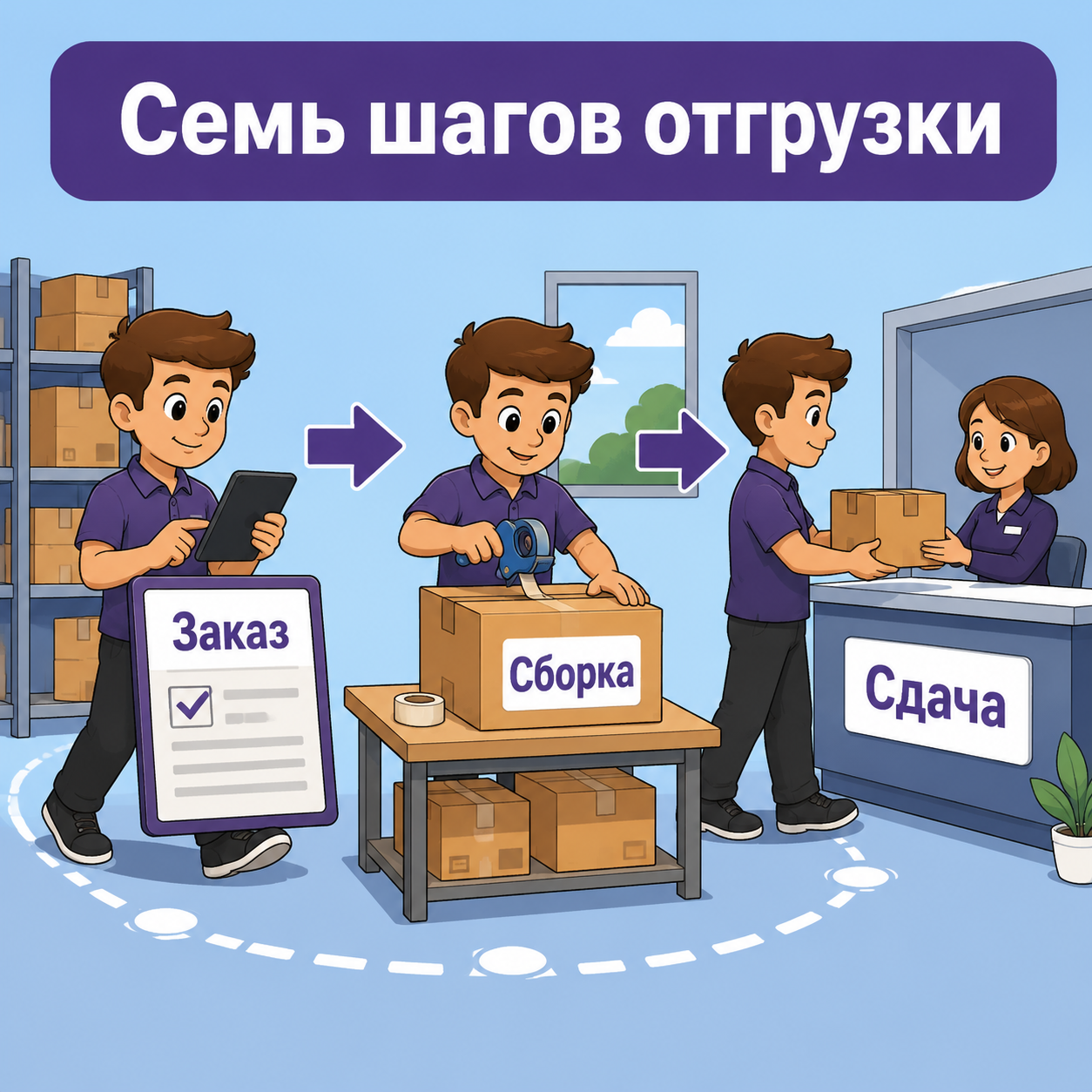 Селлер собирает заказ FBS: задание, коробка со стикером и сдача в пункт