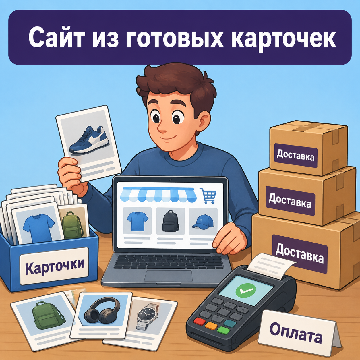 Селлер собирает собственный интернет-магазин из карточек товаров: витрина, оплата и коробки