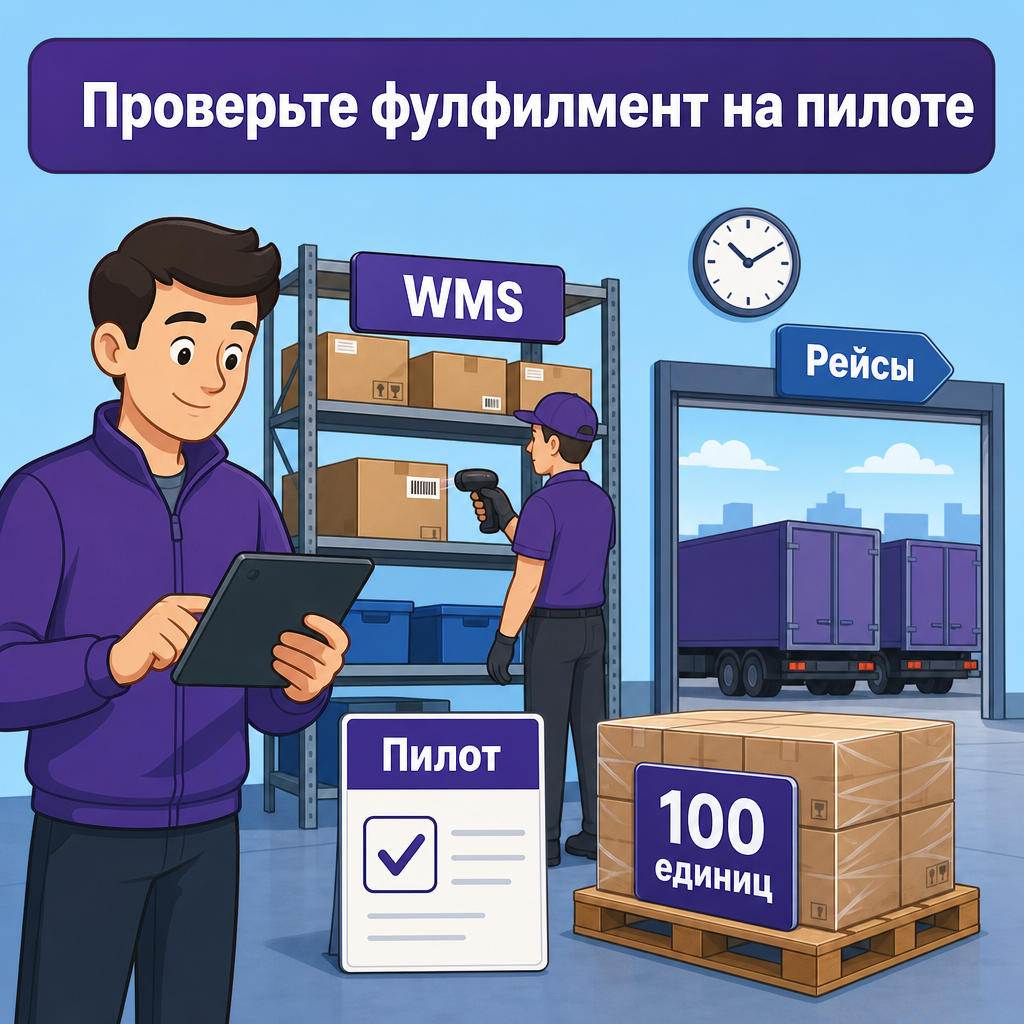Селлер проверяет склад фулфилмента по чек-листу на планшете