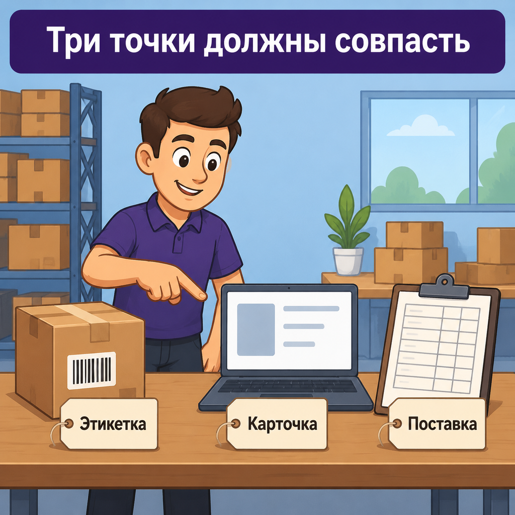 Селлер сверяет маркировку товара: этикетка, карточка Wildberries и поставка