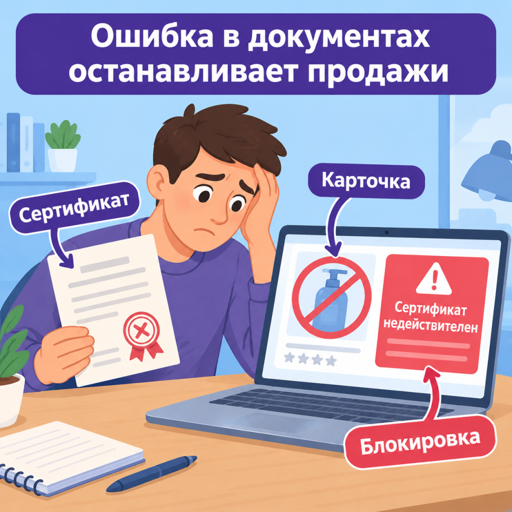 Ошибка в сертификате — карточка заблокирована Ошибка в сертификате на Wildberries, блокировка карточки
