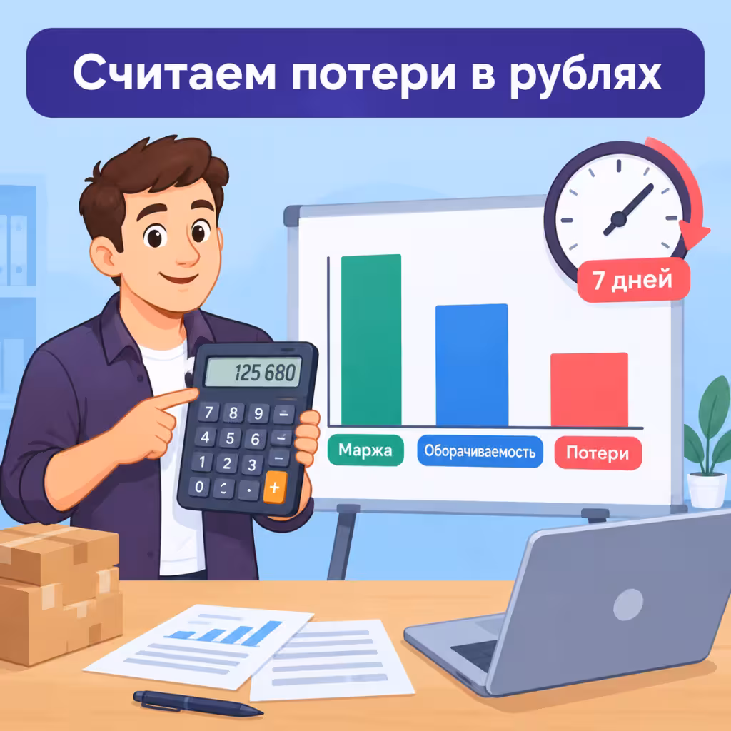 Расчёт потерь от зависшей поставки на графике.