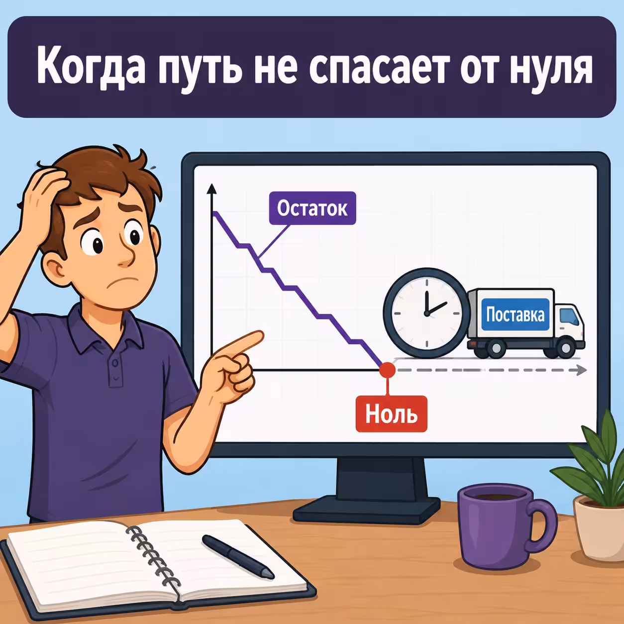 График снижения остатка при задержке поставки на Вайлдберриз