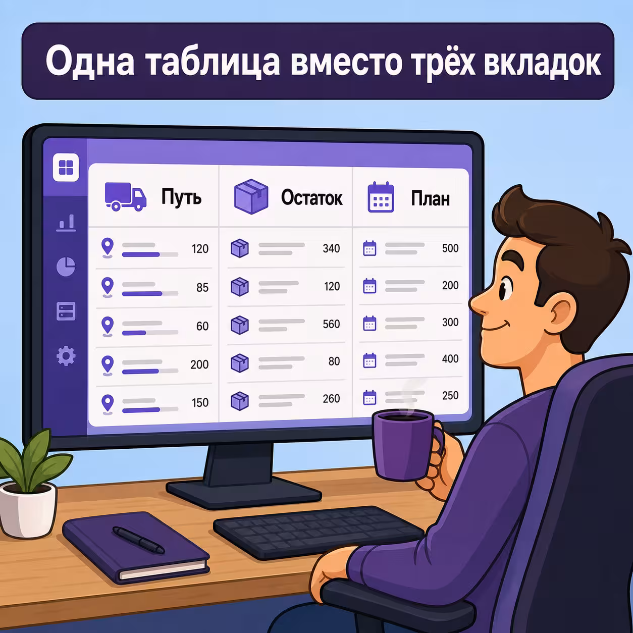 Таблица с товарами в пути, остатками и расчётом дефицита в Маркет.Пульс