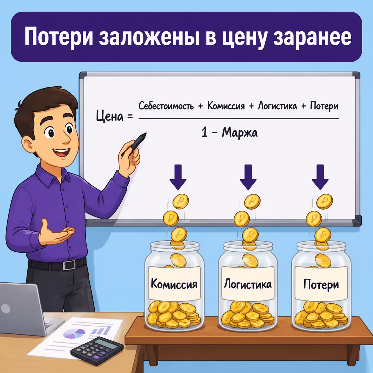 В юнит-экономике плановый процент потерь закладывается в цену товара. Расчёт юнит-экономики с учётом потерь на Wildberries
