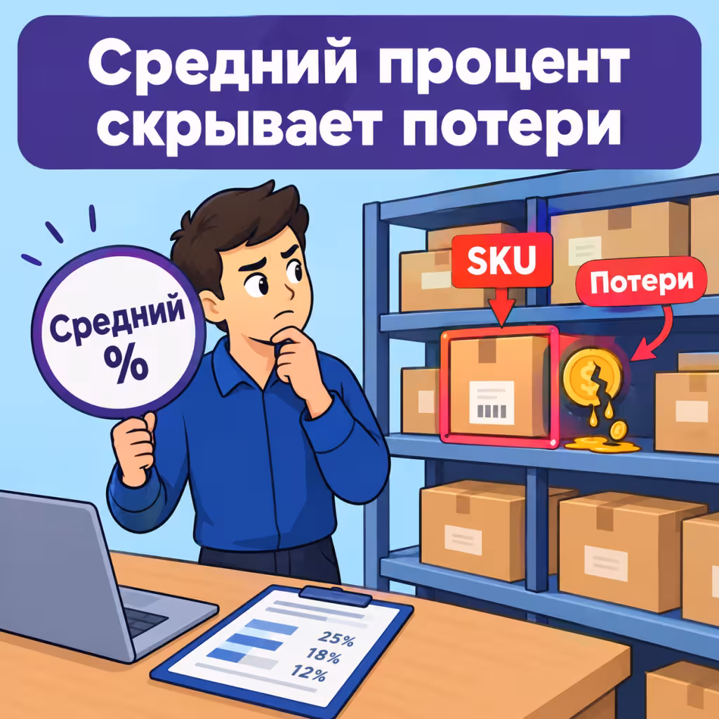 Селлер сравнивает средний процент возвратов по магазину и высокие возвраты отдельных SKU на полке