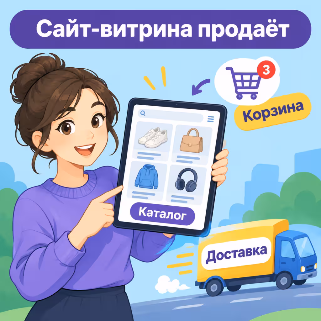 Пример сайта-витрины, созданного из карточек Wildberries, с каталогом и корзиной