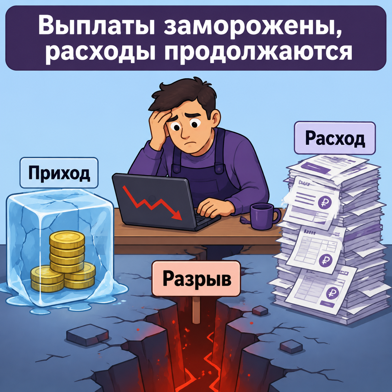 Селлер смотрит на график кассового разрыва при задержке выплат Wildberries