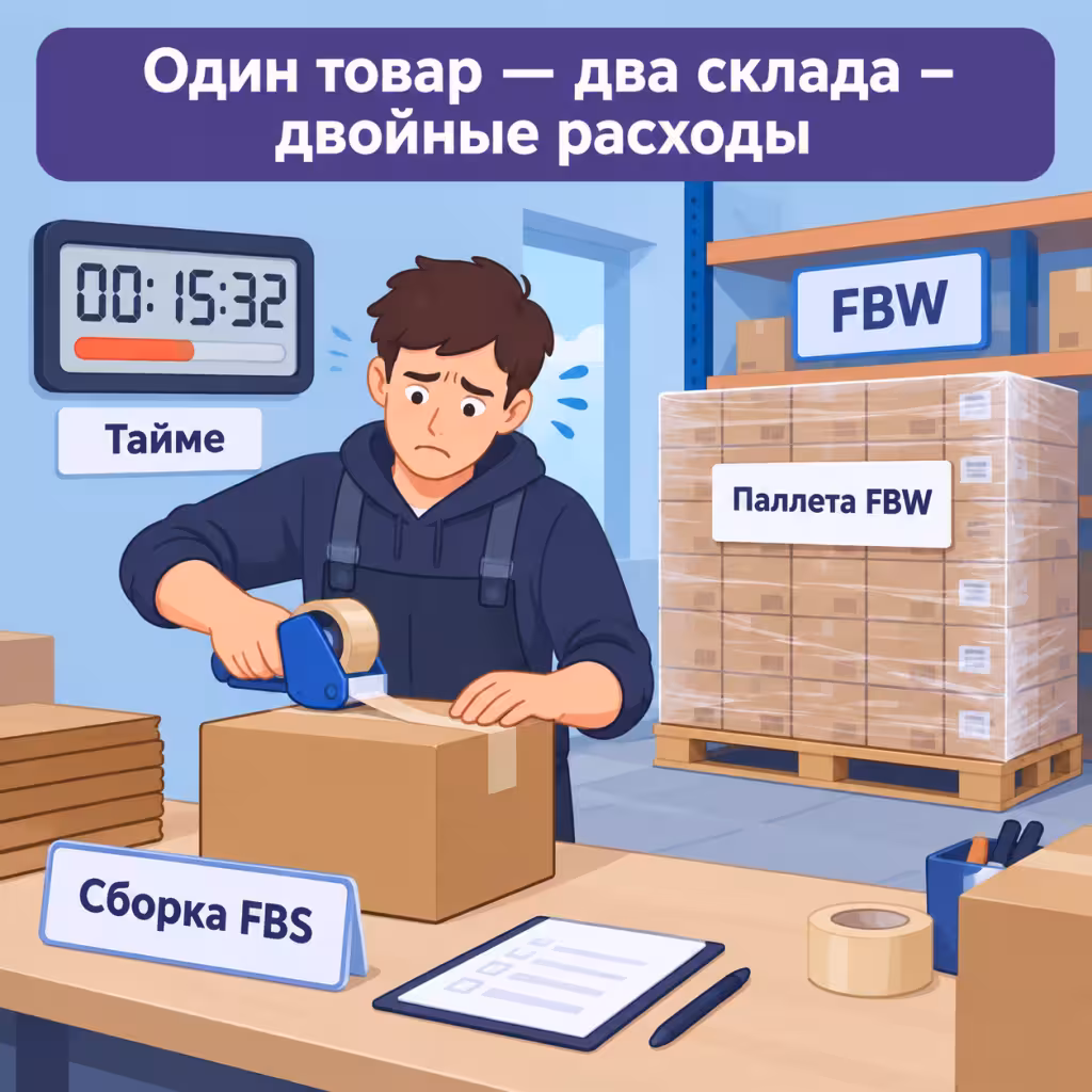 Заказы идут на FBS, а товар лежит на FBW: как развести остатки между складами и не платить дважды