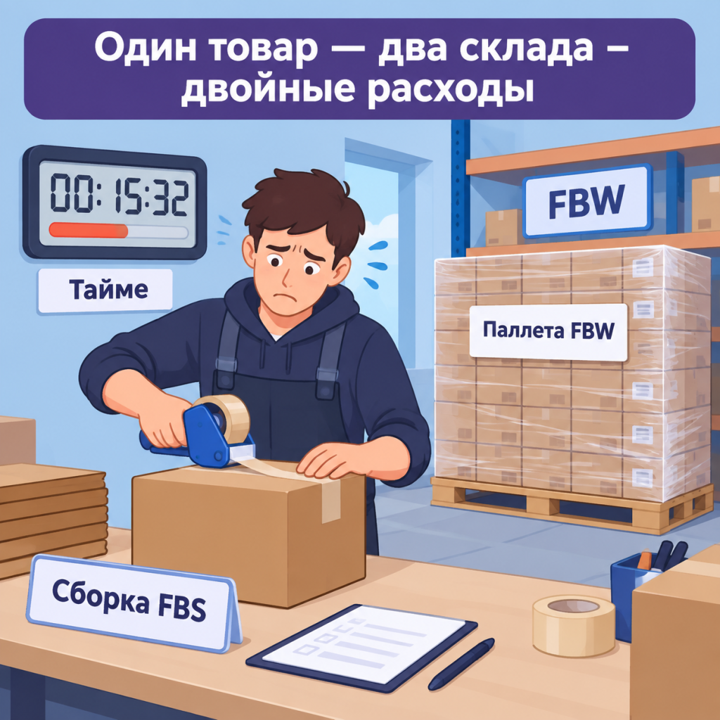Расхождение заказов и остатков: FBS против FBW Селлер собирает заказ FBS на своём складе, в то время как паллета с товаром стоит без движения на складе FBW Wildberries.