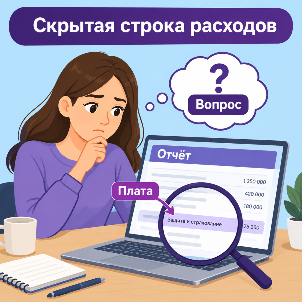 Строка платы за защиту товаров и страхования в финансовом отчёте Wildberries
