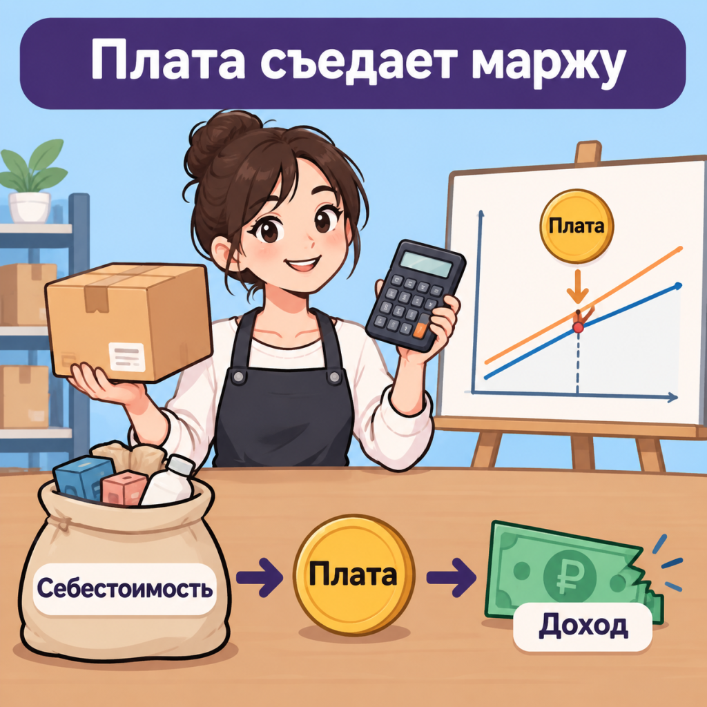 График изменения точки безубыточности при добавлении платы за защиту товаров